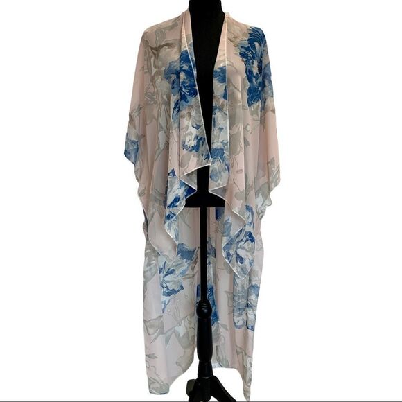 Artizan Robin Barre floral flower duster kimono beach cover-up blue blush - Picture 10 of 10